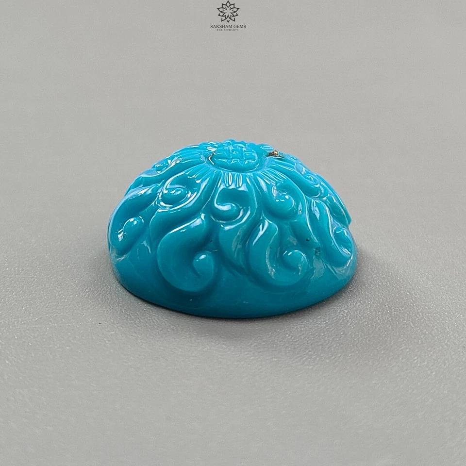 25.70cts Natural Blue Turquoise Gemstone Hand Carved Oval 22mm 1pc - Image 4 of 4