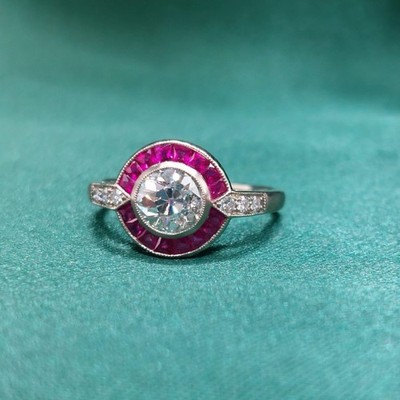 Art Deco Diamond Ruby Target Ring Vintage & Antique Engagement 1930s