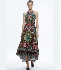 Alice Olivia Loyce Twist Back Tiered Ruffle Maxi Dress Sz 0 Monarch Black Luxury