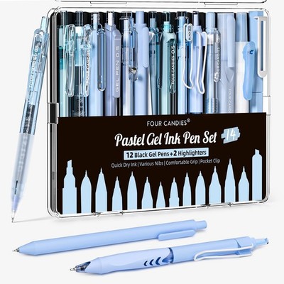 Writing Ink Pens 14 PCS Set Black Blue Retractable Highlighter Aesthetic