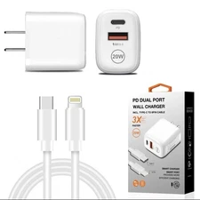 20W PD Dual Port Fast Wall Charger & Adapter USB-C to iPhone & iPad
