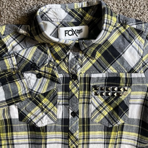 Fox Plaid Flannel Shirt Small Western Racing Cowboy Women Casual Button Down - Bild 1 von 8
