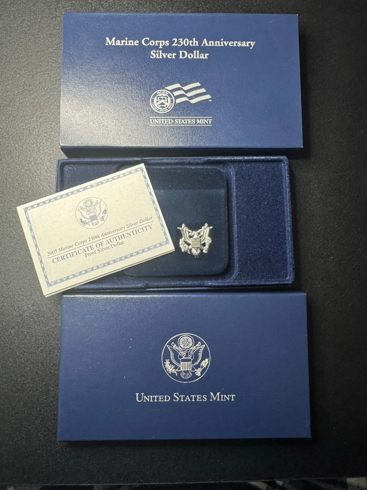 2005 Marine Corp 230th Anniversary U.S. Mint Silver Proof Dollar Coin w/Box - Image 3 of 4