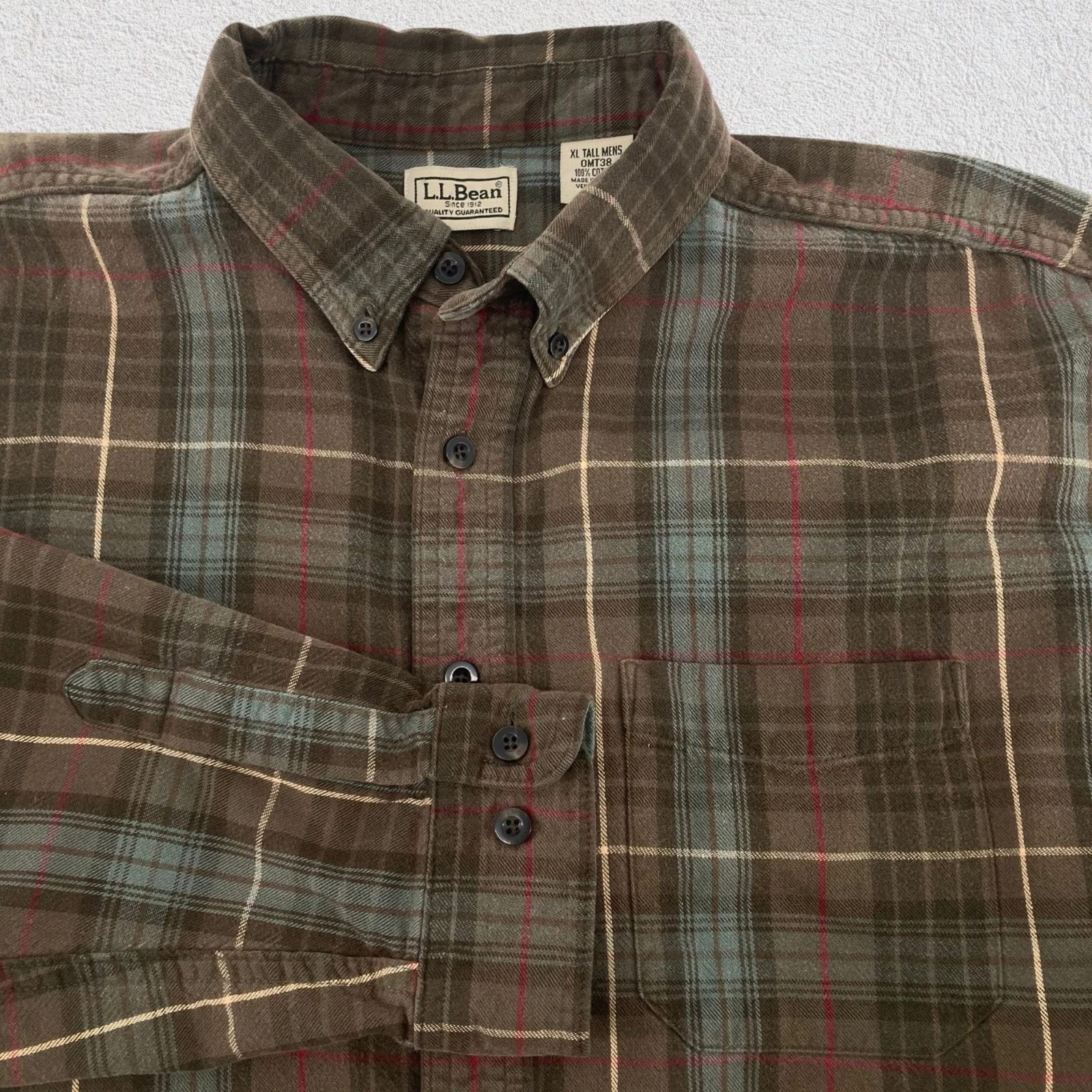 LL Bean Men Plaid Flannel Shirt Brown Men XL Tall Outdoor Casual Cabincore
