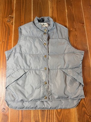 Vintage LL BEAN Vest Women Medium Gray Goose Down Mock Neck made USA Outdoors