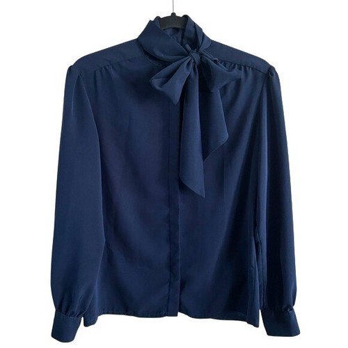 Pendleton, Pendleton Country Sophisticates VTG Navy Blue Blouse Button Down Bow 1980s Sz 8