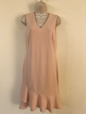 Calvin Klein Womens Pale Pink Sleeveless Ruffle Hem Sheath Dress V-Neck EUC Sz 8