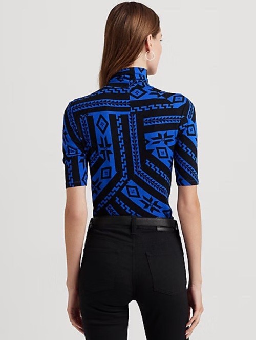 $130 Lauren Ralph Lauren Fair Isle Stretch Jersey Turtleneck Shirt Women's Small image 4
