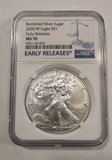 2020 Burnished American Silver Eagle $1 Coin MS70 Early Releases
