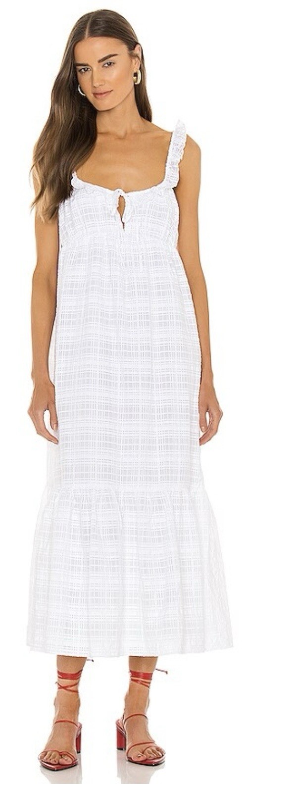 Lovers + Friends Rosine REVOLVE Midi Maxi Dress Linen Blend White Lined Medium