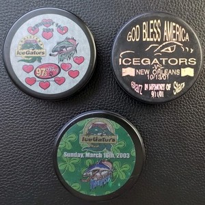 Vintage ECHL Louisiana Ice Gators Hockey Pucks