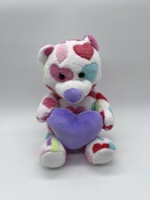 Animal Adventure Purple Heart Print Rainbow Teddy Bear Plush Stuffed Animal 11”