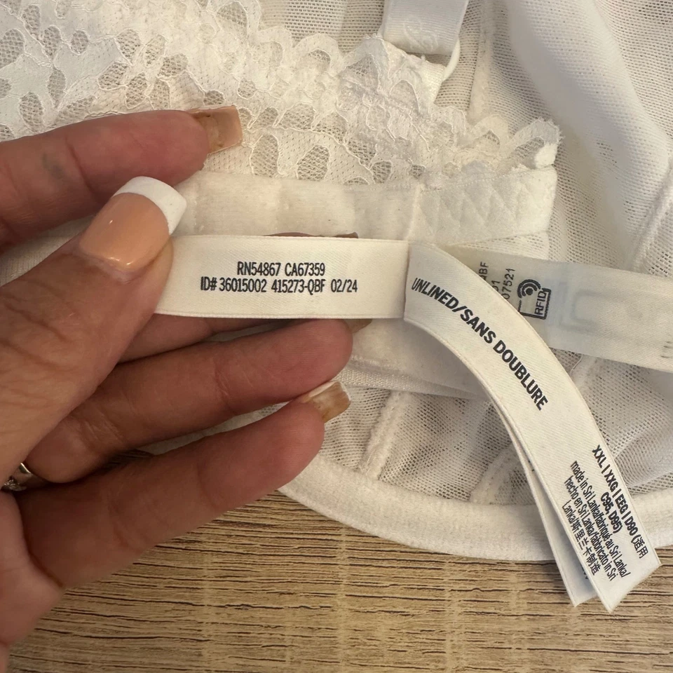 Sujetador ROSA Victoria's Secret Hoja Blanca Encaje Sin Forro Cobertura Completa XXL Foto 4 de 4