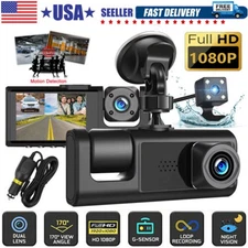 HD 1080P Car Dual Lens Dash Cam Front/Rear/Inside Video Recorder Camera G-Sensor