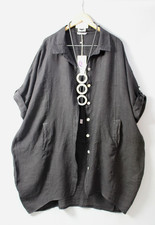 Moonshine Leinen Bluse  Mantel   48 50 52  Lagenlook Schwarz Taschen