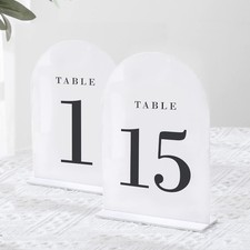 White Arch Wedding Table Numbers with Stands 1-15, 5x7" Acrylic Signs and Hol...