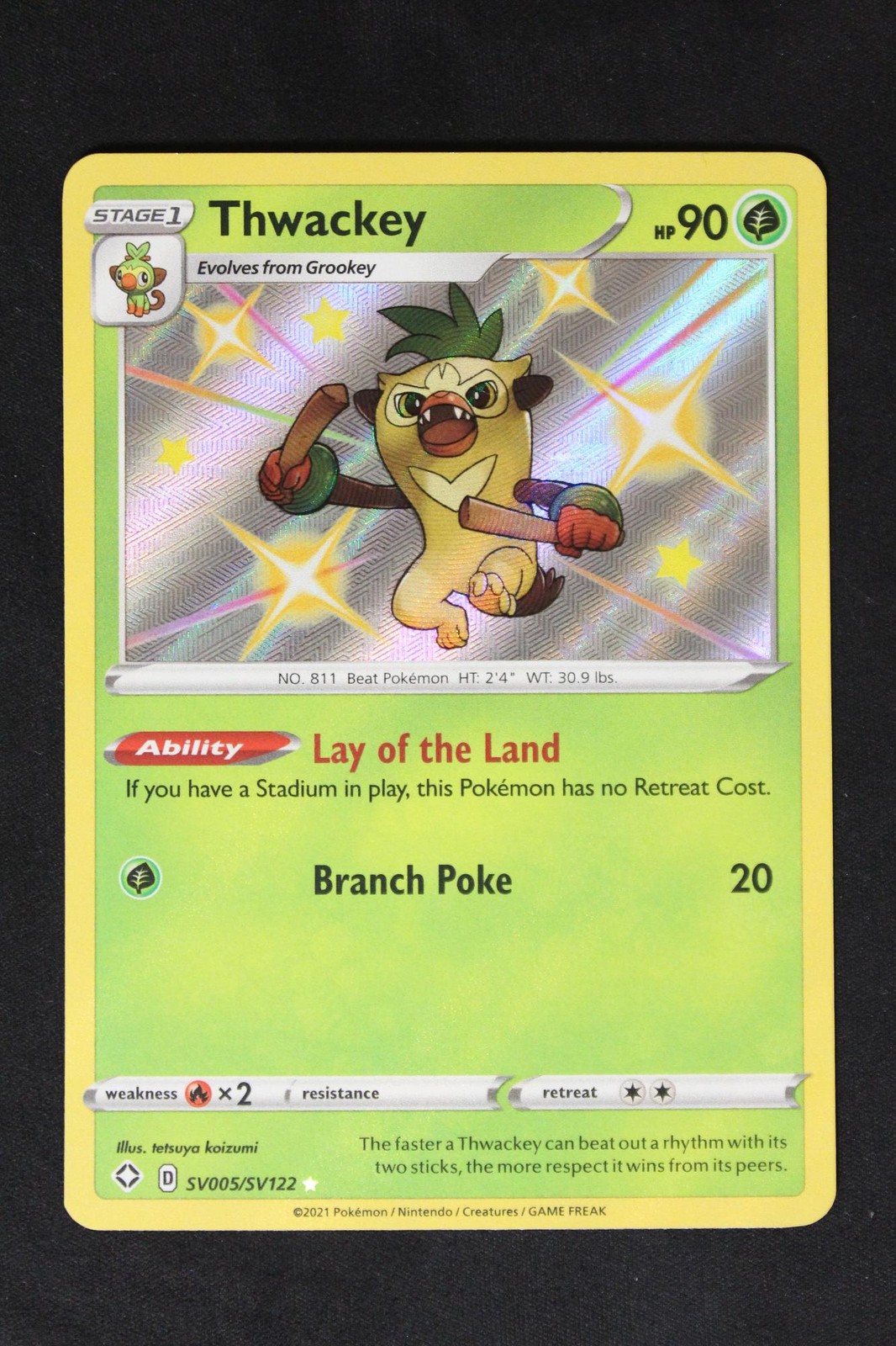 Pokemon Thwackey Holo Rare Shiny NM - Shining Fates Shiny Vault SV005/SV122