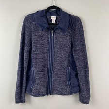 Chicos Weekends Jacket Size 1 US Medium Knit Woven Mixed Fabric Full Zip