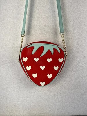  Betsey Johnson Luv Betsy Red Strawberry Crossbody Handbag Gold Hardware Be Mine