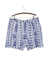 Boden Dulwich Linen Shorts Blue Ornate Chino Preppy 6" Inseam US Womens 16-18