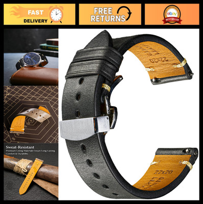 Quick Release Leather Watch Bands, Italian Calfskin Straps 18mm-24mm for Men & W