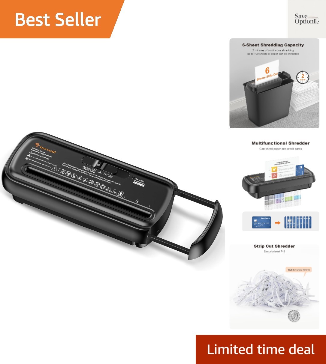Paper Shredder for Home Use, 6 Sheet Strip Cut Small Paper Shredder Without B...