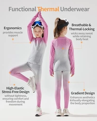 Thermal Compression Shirt for Kids Long Sleeve Undershirts Shirts Large Pink - Image 3 of 4