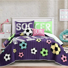 Girls Soccer Bedding Set, Full / Queen - 5 Pieces Includes Reversible Comforter
