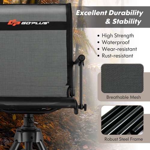 Silla de caza giratoria con 4 patas ajustables 360° silla ciega giratoria silenciosa plegable - Imagen 8 de 10