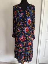 Old Navy Navy Floral Long-Sleeve Midi Dress with Bold Blooms