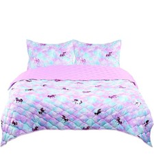 3-Piece Girls Unicorn Quilt Set  1 Twin Bed Size Quilt  2 Standard Shams  ...