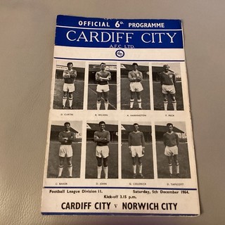 1964/5 Cardiff City Norwich 5 December 1964 Division 2 Alcock Keelan Rodrigues