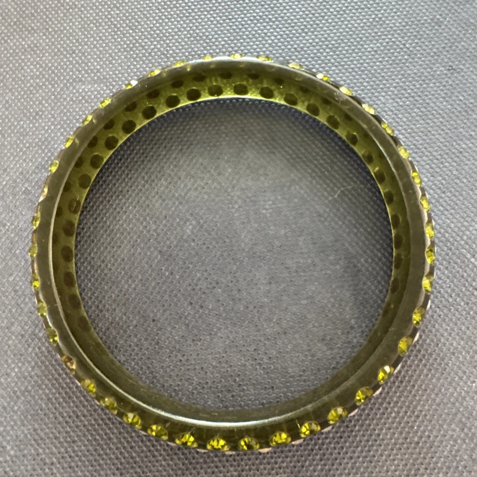 Brazalete Brazalete Resina Amarilla con Acentos de Estrás Transparente Retro Grueso Foto 3 de 4