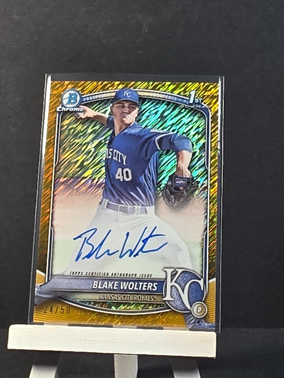 2025 Bowman Chrome Baseball Blake Wolters 1st Bowman Gold Shimmer Auto Royals/50