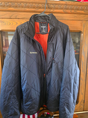 Simms Fall Run Men's XXL Insulated Full Zip Jacket Black/Orange Pockets Nylon