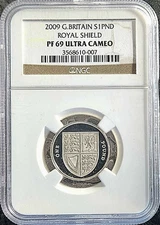 2009 Great Britain Silver £1 Royal Shield Proof NGC PF69 Hard To Find Single