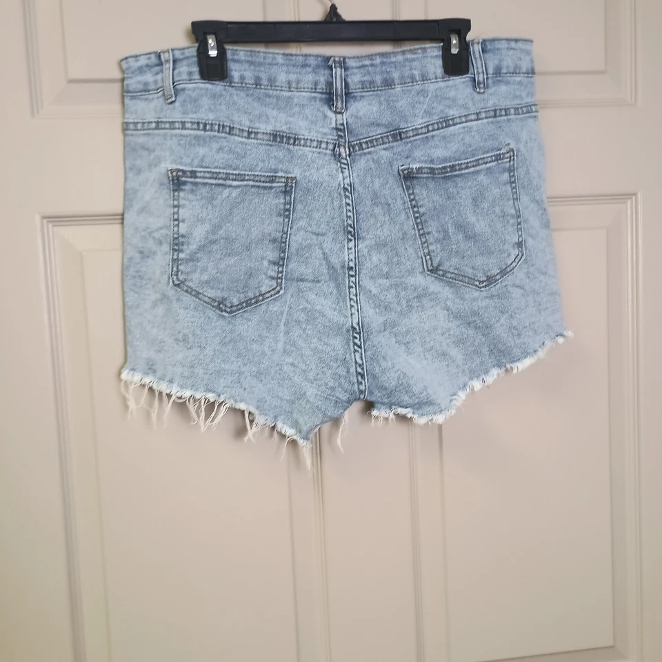 Pantalones Cortos Jean Corte Talla 18 Lavado Ligero Envejecido Rasgado Dobladillo Crudo Algodón Spandex Foto 2 de 4