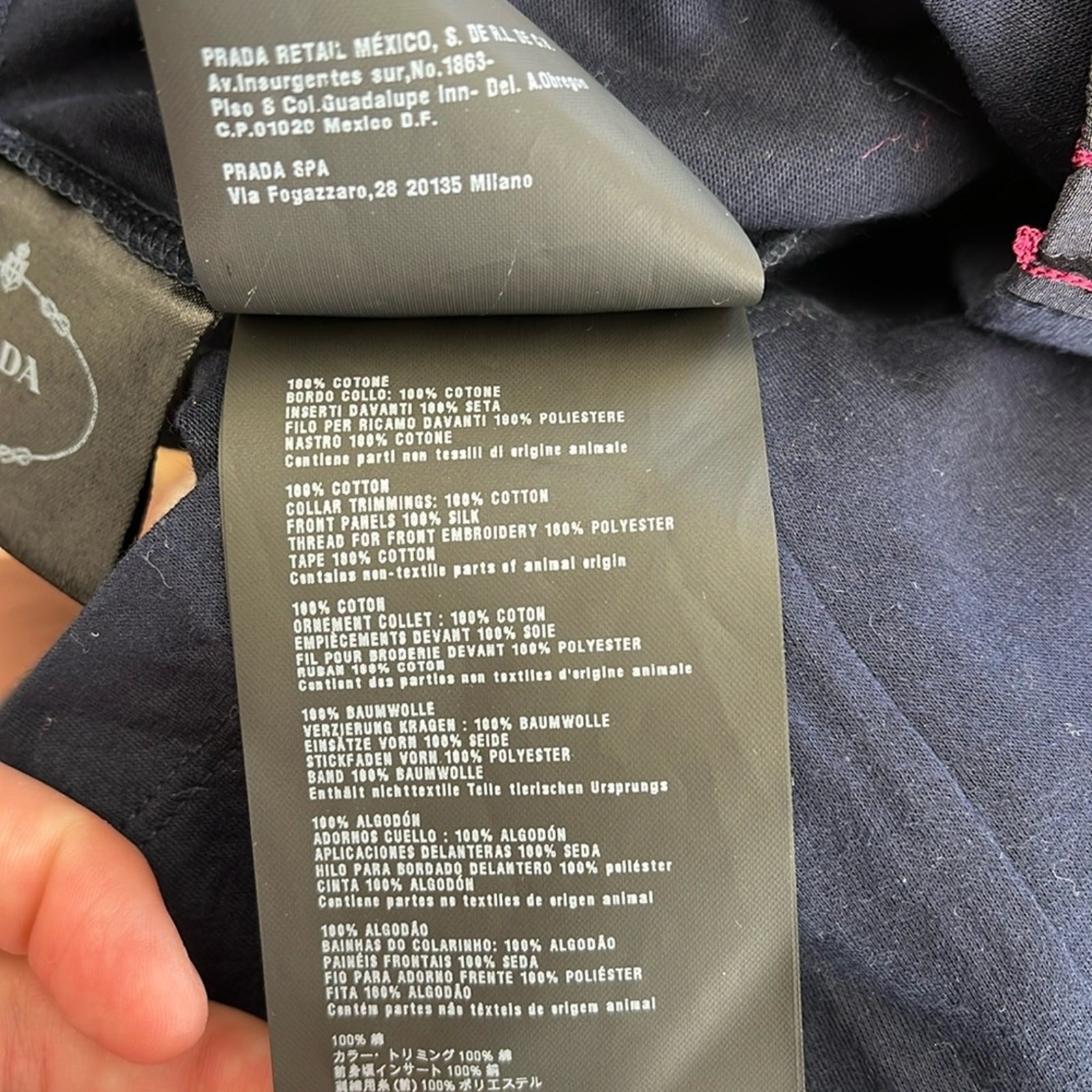 Prada Tuxedo Ruffle Tie Back Bow Cotton-Silk Luxury Designer Crewneck Tee Small thumbnail 7