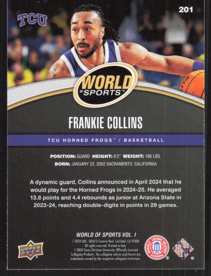 2025 Upper Deck World of Sports Frankie Collins Card #201 - TCU