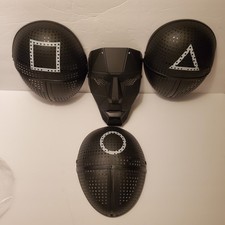 Set of 4 Black Adjustable Plastic Face Masks for Halloween Squid Game Costume