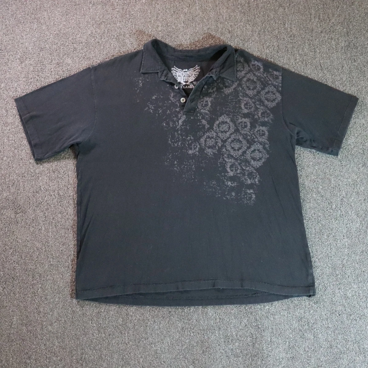 Point Zero Mens 2XL Black Polo Shirt Tribal Grunge Y2k Vintage