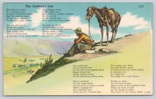 Vintage Linen Cowboy's Life Poem Postcard TX7 by Colourpicture 1930s