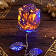 Natural Yooperlite Rose Flower Carved Flame Stone UV Reactive Home Decor Gift