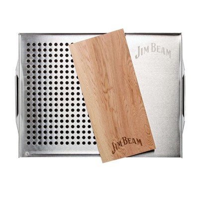 Jim Beam BBQ Zubehör Edelstahl-Platte 59x30cm mit Zedernholz, Räucherbrett, perf