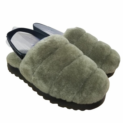 UGG Women 8 Burnt Olive Sheepskin Super Fluff Slippers Elastic Strap 1121751 NIB