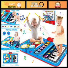 Musical Baby Play Mat 2-in-1 Piano Drum Toy for 1-3 Year Olds - Infant Gifts