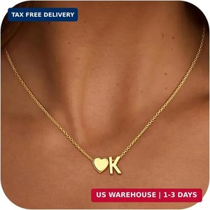 Authentic Easter Gifts for Kids Teen Girls - 18K Gold Plated Heart Initial Pendant Necklac