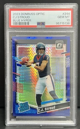 2023 PANINI DONRUSS OPTIC CJ STROUD BLUE HYPER ROOKIE CARD RC 244 PSA 10