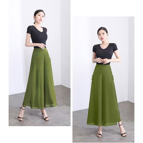 Trendy Womens Side Slit Chiffon Trousers Ideal for Vacation and Daily Wear