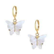 Just Follow Acrylic Butterfly Hoop Huggie Earrings Alloy Large, White